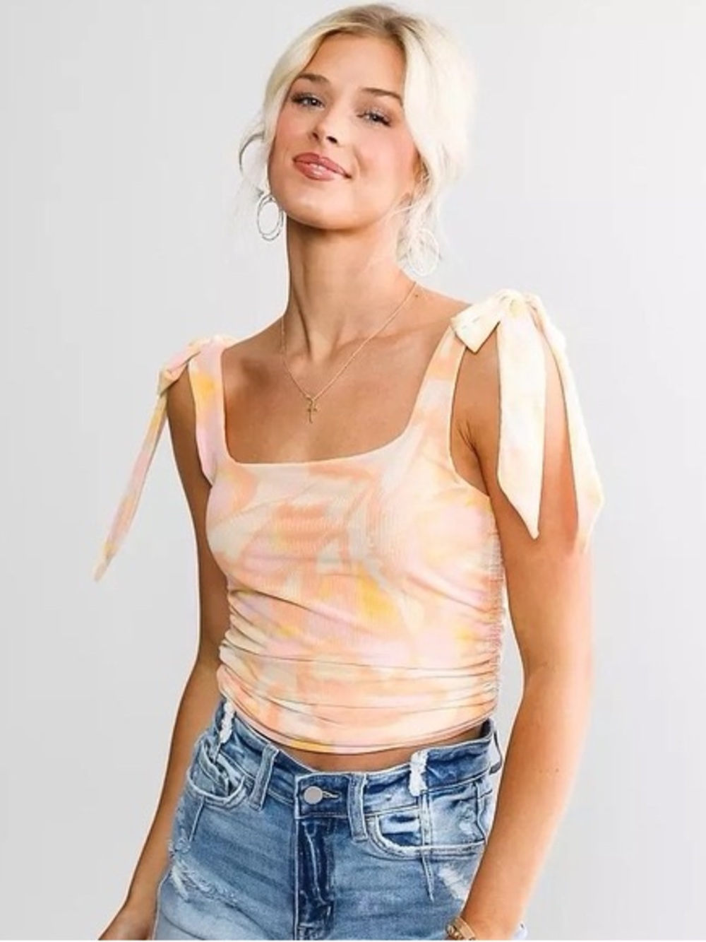 FREE PEOPLE pastel tie shoulder mesh tank top NWT / size XS